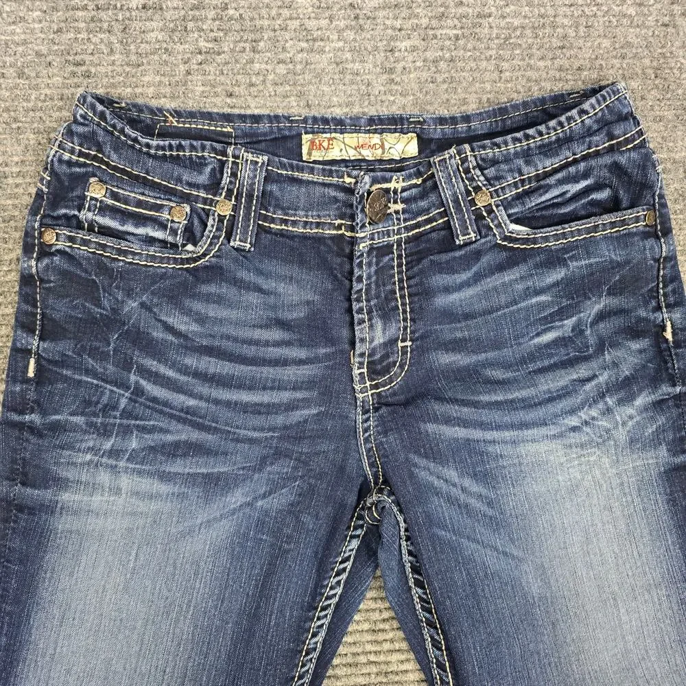 BKE Wendi Womens 26 Dark Wash Denim Bermuda Cutoff Shorts Rhinestone Stretch